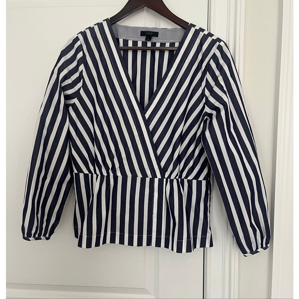 J.Crew striped faux-wrap top Sz. 12 blue white
